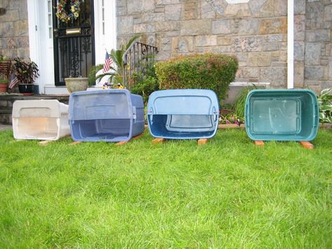 Bin type feeding station | You can make them in different si… | Flickr Feral Cat Feeding Station Diy, Outdoor Cat Feeding Station Diy, Cat Feeding Station Dog Proof, Outdoor Cat Run, Cat Shelters, Diy Cat Enclosure, Cat Habitat, Outside Cat House, Feral Cat Shelter