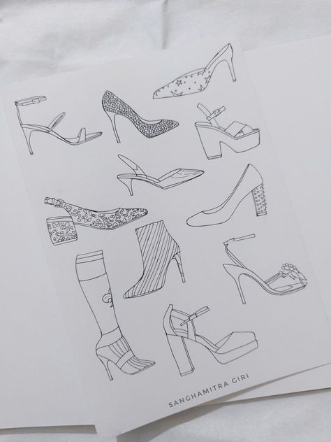 Footwear Sketches Design, Footwear Illustration Sketch Fashion, Heel Sketch, Heels Sketch, Shoe Dictionary, Footwear Drawing, Footwear Illustration, Footwear Sketches, Shoe Sketch