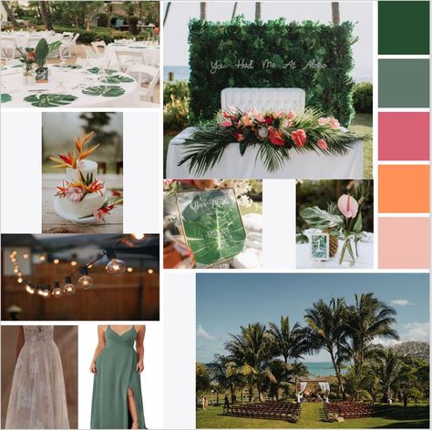 Tropical Wedding Colour Palette, Modern Tropical Wedding Color Palettes, Sage Green Tropical Wedding, Tropical Wedding Colors, Cozumel Wedding, Tropical Wedding Color Palette, Mexican Wedding Invitations, Fiji Wedding, Orange Color Palettes