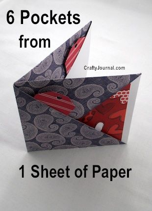 Fold 6 Pockets from 1 Sheet of Paper by Crafty Journal Mini Albümler, Paper Pocket, Folding Origami, Journal Stuff, Quiet Books, Fancy Fold Cards, Paper Book, Fancy Folds, Handmade Books