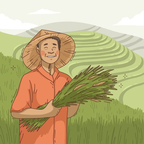 Rice Farming Illustration, Farming Drawing Easy, Indian Farmer Drawing, Farmer Drawing Sketch, Farmer Drawing Easy, Farmers Drawing, Farming Drawing, Agriculture Poster, Farming Illustration