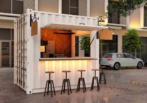 Container Kiosk, Mini Cafeteria, Container Coffee Shop, Food Stall Design, Bar Counter Design, Container Cafe, Outdoor Restaurant Design, Food Kiosk, Small Cafe Design