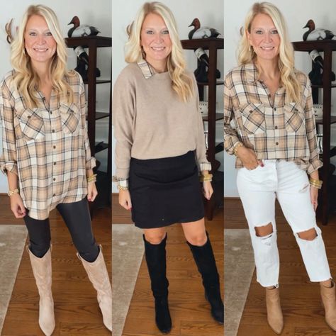 Tan Flannel Outfit, Ways To Wear A Flannel Shirt, Ways To Wear A Flannel, 2024 Family, 3 Ways To Wear, Flannel Tunic, Flannel Outfits, Tan Plaid, Family Pics