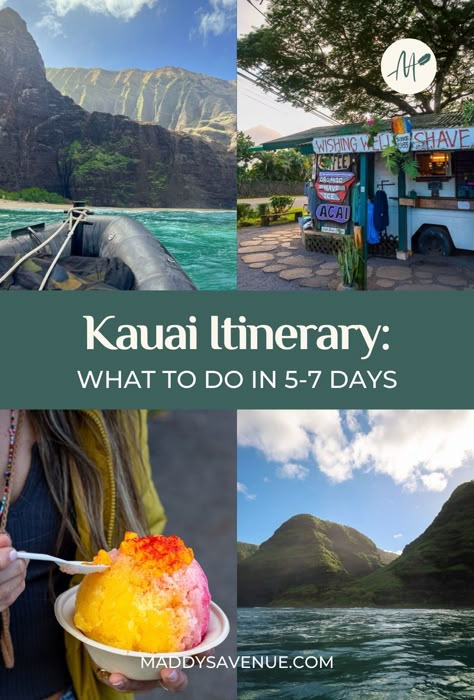 Ready to discover the best Kauai trip itinerary? Learn about what to do in Kauai, Hawaii, with this 1-week itinerary. Enjoy the best activities including hiking, beach visits, local seafood, shaved ice, and helicopter rides! Start ticking off your Kauai to-do list with my perfect guide. | Hawaii Travel Inspiration Kauai Itinerary, Things To Do In Kauai, Hawaii Itinerary, Kauai Travel, Kauai Vacation, Hawaii Destinations, Hawaii Travel Guide, Relaxing Beach, Vacation Itinerary