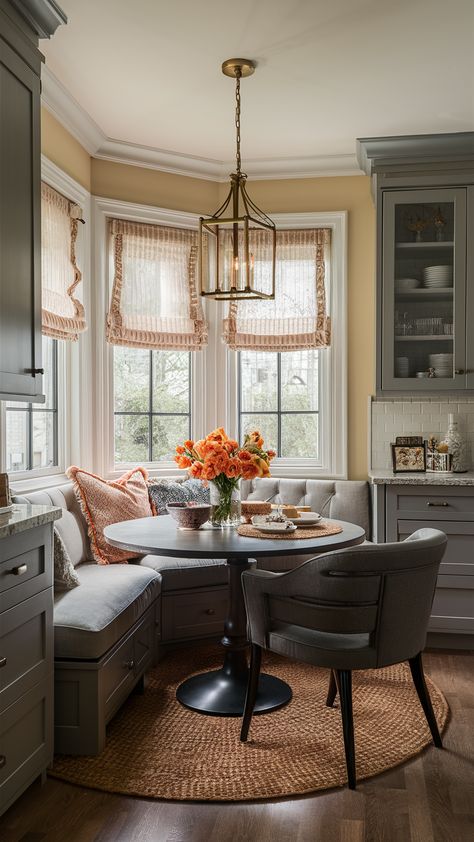 Kitchen Corner Tables Breakfast Nooks, Banquette Seating In Kitchen Under Window, Enclosed Breakfast Nook, Built In Dinette Dining Nook, Corner Table In Kitchen, Modern Traditional Breakfast Nook, Banquette Seating Dining Room Round Table, Breakfast Nook Banquette Seating, Dining Room Nook Bench