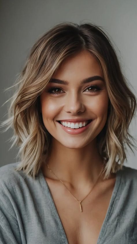 Bob With Framing Layers, Just Above Shoulder Length Hair Haircuts, Curly Fine Hairstyles, Layered Thick Hair Medium, Textured Bob Haircut Mid Length, Medium Length Hair With Layers And Bangs Round Face, Bob Hairstyles Thick Hair, Bob With Face Framing Layers, Fall Bob Hairstyles