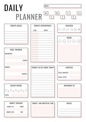 Use this customizable Pink Minimal and Elegant Daily Planner template and find more professional designs from Canva. How To Start A Planner, How To Make A Planner, How To Plan Your Day, Pink Daily Planner, Planner Ideas Layout, Daily Planner Download, Cer Nocturn, Plan For The Day, Diy Planner Notebook Layout