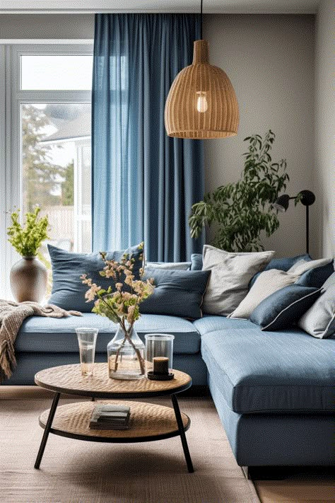 Blue Sofa Living, Blue Sofas Living Room, Blue Couch Living Room, Blue Couch, Blue Couches, Corner Sofa Set, Blue Sofa, Blue Living Room, Blue Rooms