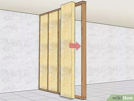 How to Build a Fake Wall: 12 Steps (with Pictures) - wikiHow Building A False Wall, Making A Temporary Wall Room Dividers, Building A Room Divider Wall, How To Build Interior Wall, Building A Wall With A Door, Easy Diy Partition Wall, Ideas For Temporary Walls, Build Interior Wall, Diy Wall Divider Cheap