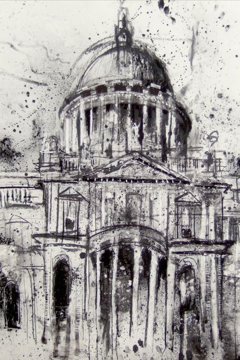 Art Story artist collaborator Tim Steward charcoal drawing St Pauls Cathedral London. Mark Making Architecture, Places And Spaces Artists, Places And Space Art Gcse, Alevel Sketchbook Art Architecture, Buildings Gcse Art, Architecture Artists Gcse, Abstract Architecture Art, Architecture Gcse Art, Spaces And Places Art Gcse