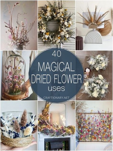 40 Magical Dried Flower Crafts - Craftionary Crafting With Dried Flowers, Arranging Dried Flowers, Dried Flower Preservation Ideas, Preserved Flower Crafts, Crafts Using Dried Flowers, What To Do With Dried Flower Bouquet, Projects With Dried Flowers, Dried Flower Home Decor, Dry Flower Art Ideas