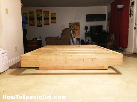 DIY Queen Size Floating Bed | HowToSpecialist - How to Build, Step by Step DIY Plans Queen Size Floating Bed Frame Diy, Floating Bed Frame Diy, Queen Size Bed Frame Diy, Queen Bed Diy, Queen Size Floating Bed Frame, Floating Bed Diy, King Size Bed Frame Diy, Bed Frame Diy, Queen Bed Frame Diy