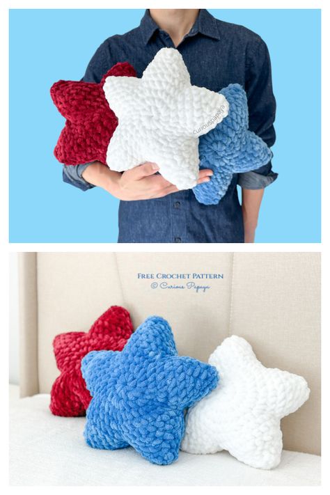 Amigurumi Star Pillow Free Crochet Patterns - DIY Magazine Free Crochet Patterns One Color, Big Plushie Crochet Pattern Free, Free Giant Crochet Patterns, Crochet Blanket Yarn Amigurumi, Fun Easy Crochet Projects, Crochet Ideas Chunky Yarn, Blanket Yarn Crochet Patterns Free, Jumbo Crochet Plushies Pattern Free, Chunky Yarn Projects Crochet