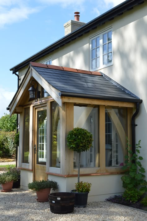 Ashmore - Dorset Timber Oak Frame Porch Entrance, Glass Porch Ideas Entrance Interior, Gable Porch Ideas, Arched Porch Entrance, Gable Front Porch Ideas, Oak Framed Porch, Front Porch Uk, Entry Extension, Porch Ideas Entrance Interior