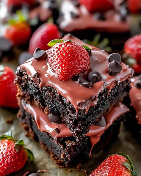 Chocolate Dipped Strawberry Brownies Fancy Brownies, Brownie Recipes Aesthetic, Brownie Recipe Aesthetic, Brownies Aesthetic Photography, Brownie With Strawberries On Top, Fudgy Brownies Aesthetic, Strawberry Brownies, Homemade Cookbook, Applesauce Cake