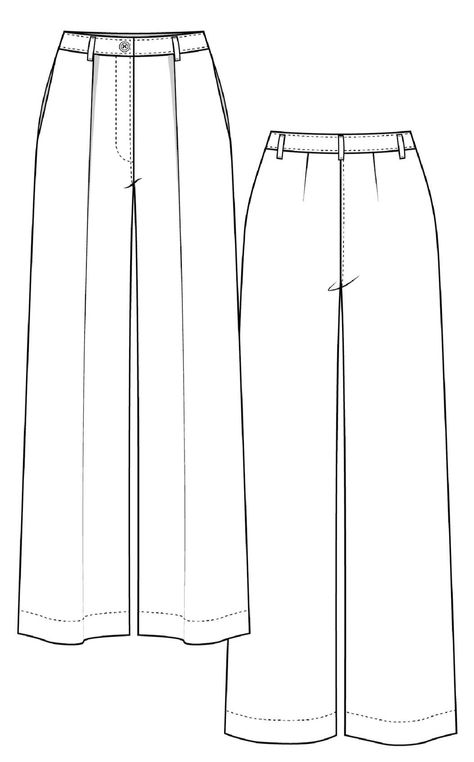 Protea Pants PDF Pattern - All Sizes 0-30 | Paradise Patterns - A0 Print Service Pants Flat Drawing, Free Pants Pattern Women, Pleated Top Pattern, Pants Technical Drawing, Pant Drawing, High Waist Pants Pattern, Wide Leg Pants Sewing Pattern, Technical Drawing Fashion, Sewing Pattern Pants