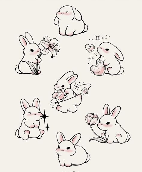 심플한 그림, Doodle Doodle, Ear Tattoo Ideas, Bunny Tattoos, Bunny Drawing, Cute Little Tattoos, Stickers Kawaii, Bunny Art, Cute Doodles Drawings