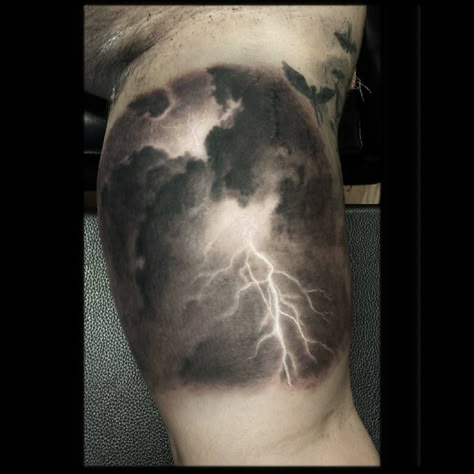 Storm Cloud Tattoo, Storm Tattoos, Cloud Tattoos, Cloud Tattoo Sleeve, Blitz Tattoo, Cloud Tattoo Design, Dark Skin Tattoo, Storm Tattoo, Lightning Tattoo