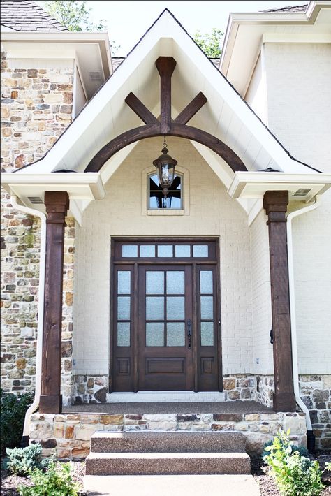 Visit the post for more. Exterior House Colors Stucco, Stucco Homes, Wood Front Doors, Exterior Remodel, Casa Exterior, House With Porch, Front Entrance, Exterior Stone, Farmhouse Exterior