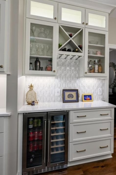 Beverage Station With Wine Rack, Wine And Beer Fridge Bar Areas, Built In China Cabinet With Wine Fridge, Wine And Drink Fridge, Kitchen With Beverage Fridge, Built In Sideboard With Wine Fridge, Beverage Area In Kitchen, Beverage Bar Station, Beverage Center Built In