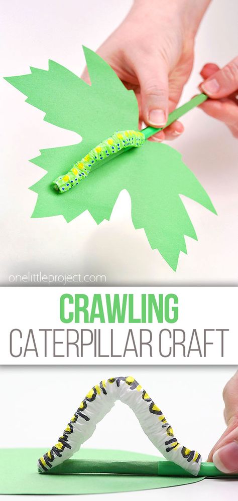 Photo of caterpillar on a leaf craft Bug Crafts For Kids, Worm Crafts, Caterpillar Art, One Little Project, Mini Beasts, Insect Activities, Caterpillar Craft, Straw Crafts, Insect Crafts