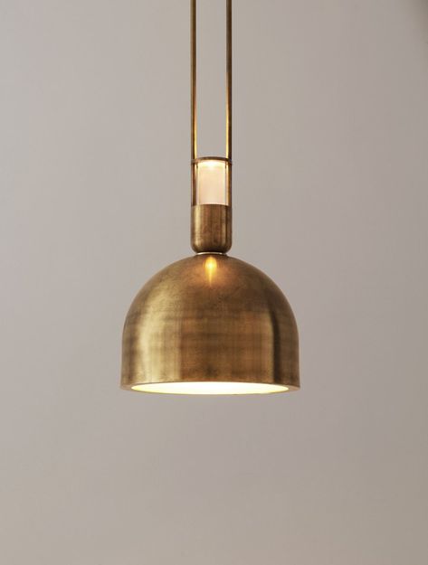 Loft Pendant Light, Brushed Brass Lighting, Kitchen Pendant Lights Over Island Ideas, Light Over Tub, Linen Pendant Light, Articolo Lighting, Workshop Lighting, Mexico Restaurant, Gold Pendant Lights