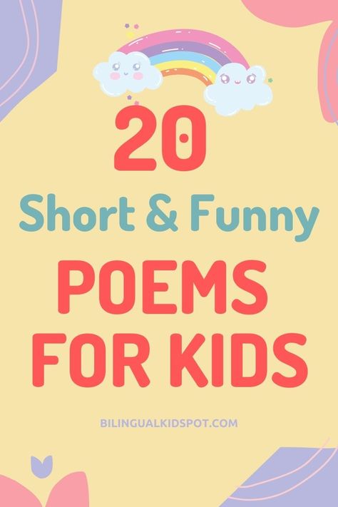 Short Funny Rhymes, Poems For Second Grade, Inspirational Poems For Kids Children, Kids Poems Short Funny, Preschool Poems For Parents, Silly Poems Hilarious, Poetry For Preschoolers, Family Poems Short, Poems With Rhymes