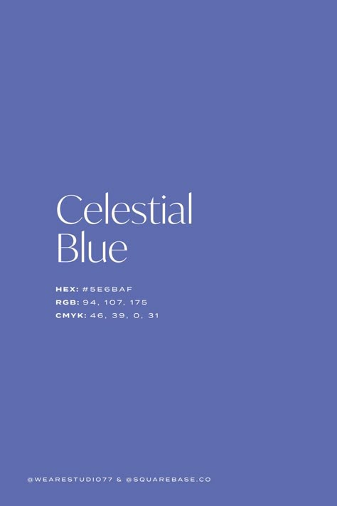 HEX: #5E6BAF | RGB: 94, 107, 175 | CMYK: 46, 39, 0, 31 A cosmic hue reminiscent of the evening sky, Celestial Blue adds a touch of mystique and wonder to your designs. Perfect for creating dreamy and enchanting visuals. Celestial Color Palette, Mood Calm, Blue Chicken, Celestial Blue, Palette Design, Blue Colour Palette, Evening Sky, Color Palette Design, Blue Colour