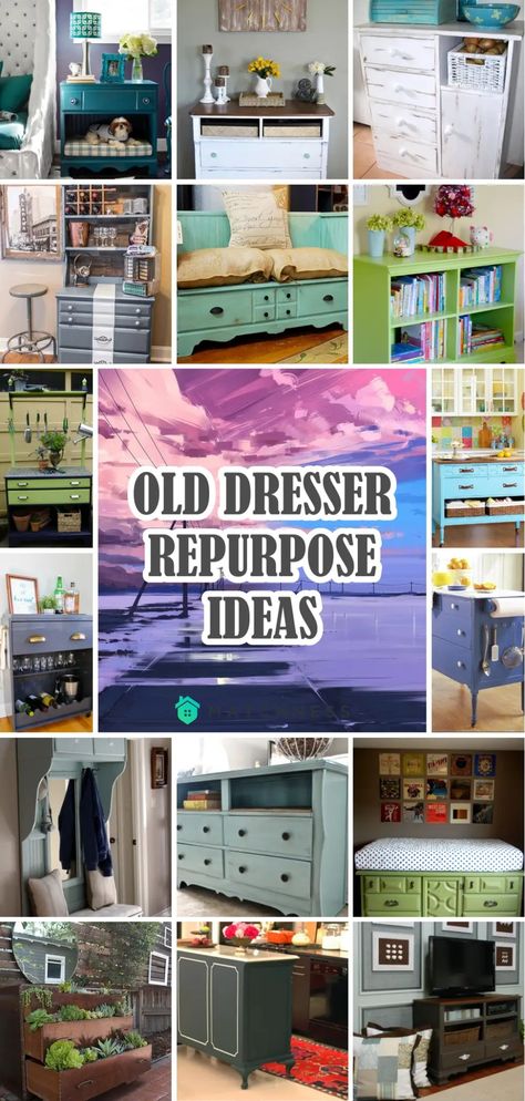 25 Old Dresser Repurpose Ideas - Matchness.com Vintage Dresser Repurpose, Repurpose A Dresser Diy Ideas, Repurposing Old Dressers, Ideas For Old Dressers Diy Projects, Diy Upcycle Dresser Ideas, Recycle Dresser Ideas, Recycled Dresser Ideas, Repurpose Bedroom Furniture, Old Dresser Makeover Diy Ideas