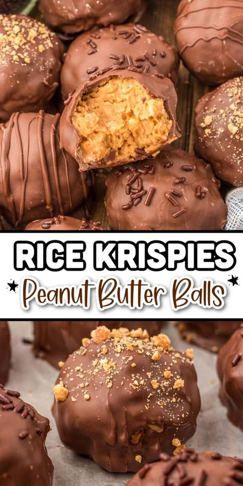 Rice Krispie Peanut Butter Balls Recipe, Krispie Peanut Butter Balls, Rice Krispie Peanut Butter Balls, Rice Krispies Peanut Butter, Rice Krispie Peanut Butter, Butterball Recipe, Peanut Butter Balls Recipe, Butter Balls, Candy Recipes Homemade