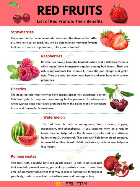 Red fruits: Top 5 Healthy Red Fruits and Their Benefits Raw Coconut Benefits, Pomogranette Benefits, Food And Their Benefits, Cookbook Doodles, Fruits And Their Benefits, Red Fruits And Vegetables, Dry Fruits Benefits, Pomegranate Benefits, Strawberry Benefits