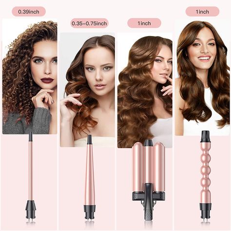 Types Of Hair Waves, Tight Curls With Wand, Types Of Curls With Curling Iron, Curly Hair Iron, Crimper Hair, Hair Curling Techniques, Hair Curler Wand, Wand Curler, Wave Curls