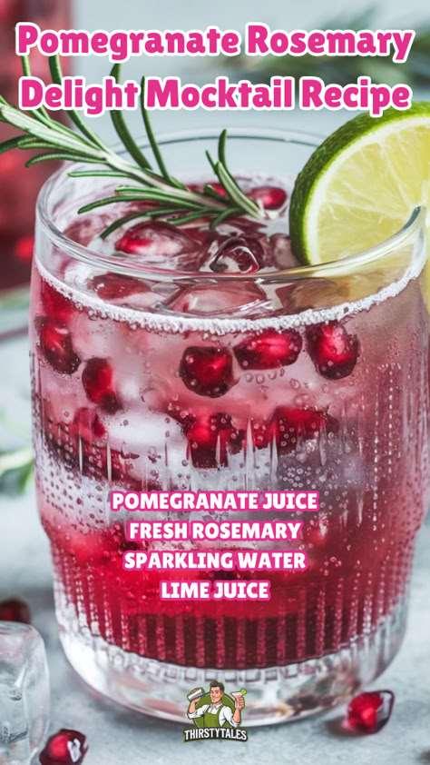 "Elevate your gatherings with this Pomegranate Rosemary Delight Mocktail!  This refreshing mocktail recipe combines the vibrant flavors of pomegranate  and aromatic rosemary, creating a delightful non-alcoholic drink perfect for any occasion. Ideal for festive drink ideas, this herbal mocktail is a must-try for those seeking unique and tasty non-alcoholic drinks. Discover how to make this exquisite pomegranate mocktail and impress your guests with a refreshing twist on classic cocktail flavors!" Pomegranate Mocktail Recipes, Pomegranate Mocktail, Pomegranate Recipe, Drinks Mocktail, Winter Mocktails, Pomegranate Drinks, Poolside Drinks, Rosemary Cocktail, Refreshing Mocktail