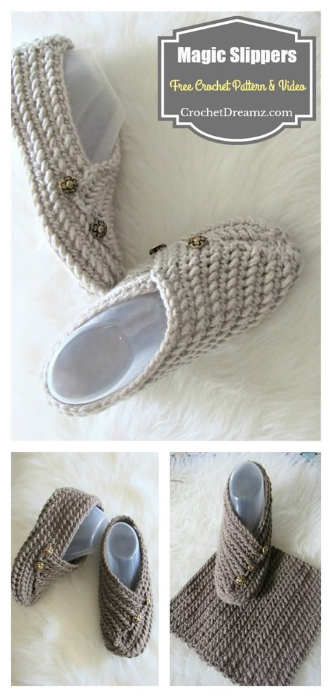 Easy Folding Slippers From Rectangle Free Crochet Pattern and Video Tutorial Crochet Slippers From Rectangle, Crochet Big Slippers, Fold Over Crochet Slippers, Crochet Slippers Non Slip, Crochet Women’s Slippers, Crochet Slipper Boots, Easy Crochet Slippers, Crochet Slippers Free Pattern, Crochet Shoes Pattern