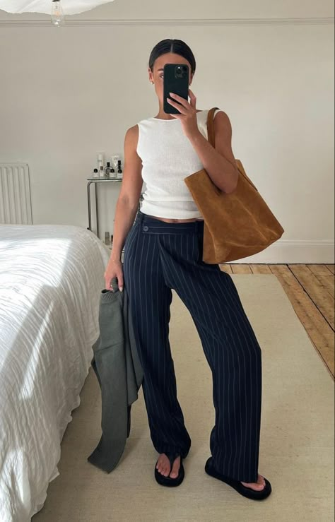 Pin Stripe Pants Outfit, Blue Striped Pants Outfit, Pinstripe Trousers Outfit, Striped Trousers Outfit, Pinstripe Pants Outfit, Navy Pants Outfit, Blue Pants Outfit, Stripe Pants Outfit, Slacks Outfit