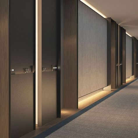 Hotel Corridor Design, Lift Lobby, Hotel Corridor, Hotel Hallway, Corridor Design, Interior Design Minimalist, Hotel Inspiration, Corridor Lighting, Hotel Door