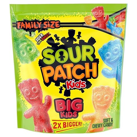 Amazon.com : SOUR PATCH KIDS Big Kids Soft & Chewy Candy, Family Size, 1.7 lb : Grocery & Gourmet Food Sour Patch Watermelon, Candy Salad, Paper Squishy, Sleepover Food, Chewy Candy, Sour Patch Kids, Sour Patch, Sour Candy, Patch Kids