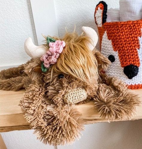 Highland Cow Rug, Highland Cow Lovey, Crochet Nose, Southwestern Nursery, Cow Lovey, Cow Baby Shower Theme, Southwest Nursery, Cow Rug, Western Nursery