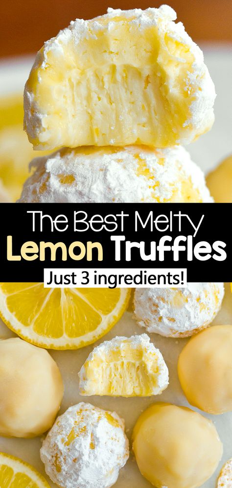 3 Ingredient Lemon Truffles - They Melt In Your Mouth! No Bake Lemon Truffle Recipe, No Bake Lemon Truffles, Lemon Cheesecake Balls, Lemon Rind Uses, Lemon Extract Recipes Desserts, Keto Lemon Truffles, Few Ingredient Dessert Recipes, Lemon Truffles Recipe, Lemon Drop Cake Bites