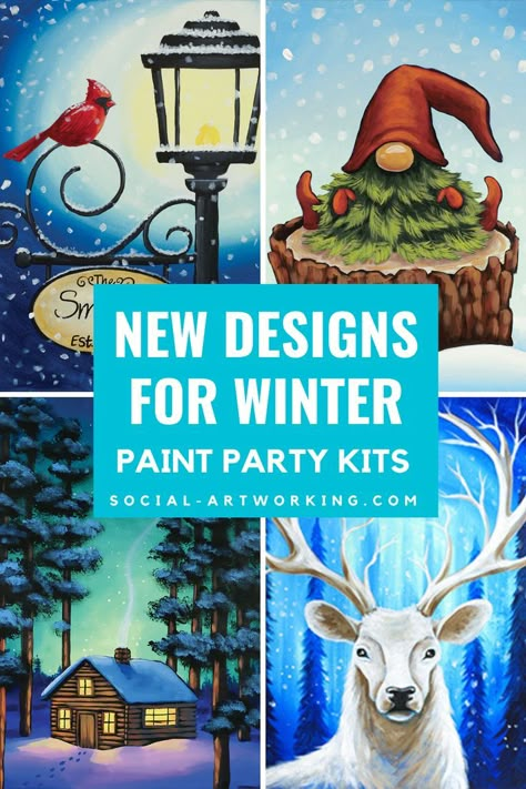 Painting With A Twist Ideas Christmas, Christmas Canvas Diy Paint, Painting Ideas Christmas Canvas, Acrylic Paint Party Ideas, Easy Sip And Paint Ideas Step By Step Christmas, Paint Party Designs, Easy Paint Party Paintings, Easy Winter Canvas Painting Ideas, Christmas Paint N Sip Ideas