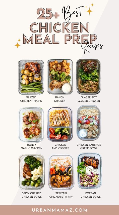 Looking for the best chicken meal prep recipes? Check out this ultimate list of 25+ best chicken meal prep recipes to try this week. Beginner Meal Prep Ideas, Meal Prep For The Week Family Of 3, Meal Prep For Diet, Good Meal Prep Meals, Meal Prep Different Each Day, 4oz Meal Prep, 1 Person Meal Prep, Chicken Prep For The Week, Food Prepping Ideas