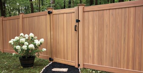 Wood Vinyl Fence, Vinyl Fence Landscaping, Vinyl Fence Colors, Wood Grain Vinyl Fence, Fence Colors, Vinyl Fences, White Vinyl Fence, Privacy Fencing, Vinyl Privacy Fence