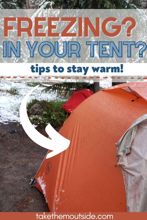 an orange tent in a snowy forest Raining Camping Hacks, Survival Life Hacks Camping & Hiking, Homeless Camping Hacks, Camping Winter Hacks, Waterproof Tent Camping, Camping In Cold Weather Tips, Camping Tricks And Tips, Cold Camping Hacks, Family Tent Camping Hacks