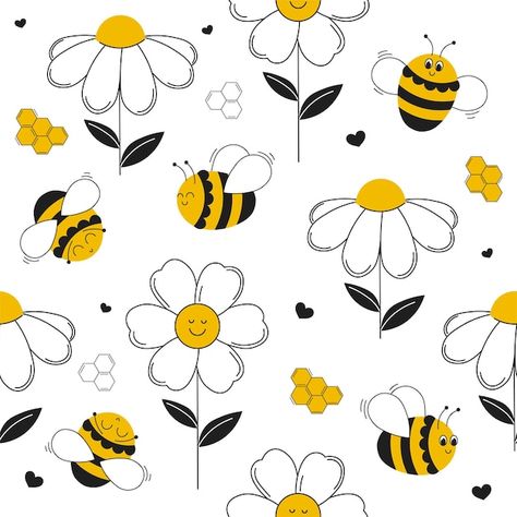 Print Patterns Aesthetic, Bee Doodle, Bee Vector, Honey Bee Design, Flower On White Background, Bee Tattoos, Bee Room, Bee And Flower, Aesthetic Health