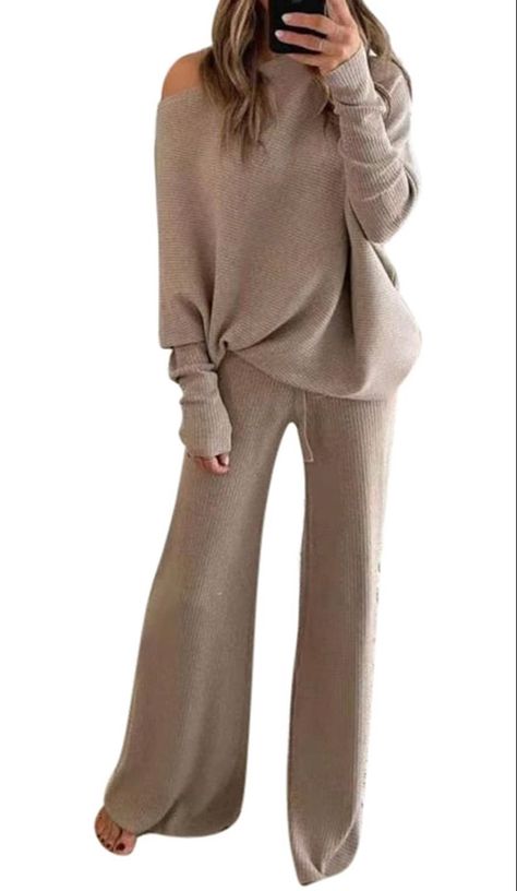 Women Knitted Outfits High Neck Sweater Wide Leg Pant Set 2 Pieces Sweatsuit Amazon Sets, Winter Dresses For Women, Sweatsuit Outfits, Cute Outfits Winter, Fashion Outfits Fall, Winter Maxi, Oversized Blazers, Knit Lounge Set, Thanksgiving Outfit Women