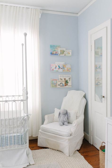 Sully's Room Update - Southern Mama Guide Blue Lace Benjamin Moore, Gingham Nursery Boy, Nursery Blue Paint Colors, Benjamin Moore Blue Lace, Light Blue Boy Nursery, Baby Blue Nursery Boy, Blue Gingham Nursery, Light Blue Nursery Boy, Baby Boy Nursery Blue