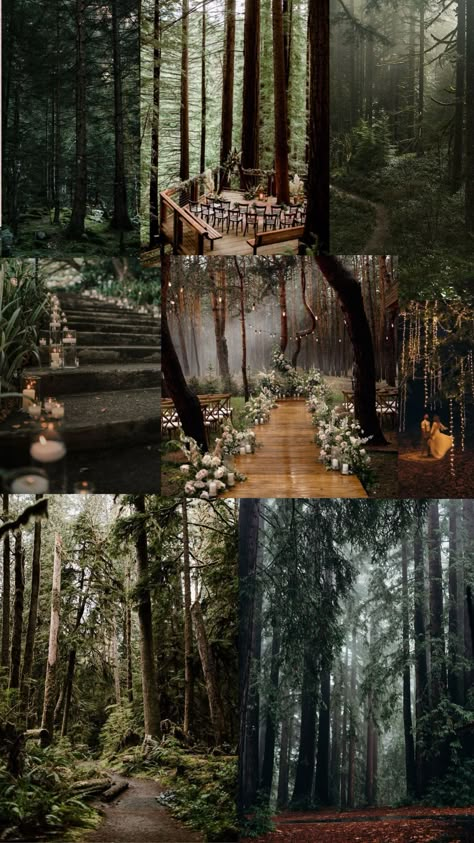 Boho Bliss: 6 Outdoor Wedding Decor Ideas for a Dreamy Bohemian Celebration Twilight Forest Wedding Aesthetic, Forrest Weddings Boho, Wedding Venue Ideas Outdoor Forest, Wedding Forest Ideas, Nature Wedding Inspiration, Green Outdoor Wedding Theme, Bohemian Wedding Venue Ideas, Forest Wedding Pictures Photo Ideas, Wedding Forest Aesthetic