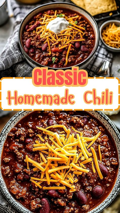 Easy Dinner Recipes: Classic Homemade Chili Classic Chili Recipe Beef, Recipes For Chili Homemade, Canned Chilli Beans Recipe, Chilli Without Tomatoes, Chile Recipes Homemade, Chili Recipe Small Batch, Easy Homemade Chili Recipe Simple, Chile Beans Recipe Easy, Homemade Chili Recipe No Beans