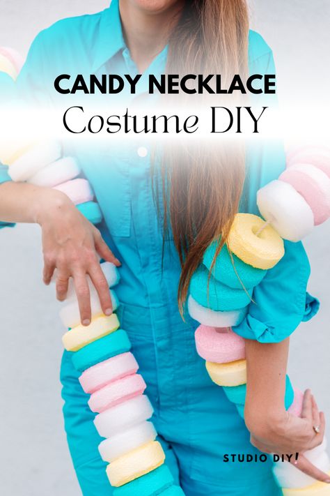 If you want a costume you can throw on as easily as a feather boa around your neck, this DIY costume is for you! Try this DIY candy necklace costume!!! Candy Land Homecoming, Candy Halloween Costume Diy, Diy Candy Necklace, Candy Land Halloween, Easy Diy Party Decorations, Candy Land Costumes, Candy Halloween Costumes, Tooth Costume, Easy Diy Candy