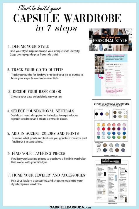 Level up your wardrobe with a capsule wardrobe. These seven steps will change your women’s wardrobe and make your outfits chic and simple. Step-by-step guide to build a capsule wardrobe from scratch. Including capsule wardrobe checklist. Plus how to choose your capsule wardrobe color palette. Visual guide to create a capsule wardrobe. How to create a capsule wardrobe personal style Staple Capsule Wardrobe, Capsule Wardrobe Elements, Capsule Wardrobe Work Professional Minimalist, How To Put Together A Capsule Wardrobe, How To Build A Winter Capsule Wardrobe, Linda Paige Capsule Wardrobe, Capsule Wardrobe Starter Kit, Capsule Wardrobe Basics How To Build, Changing Your Wardrobe Style